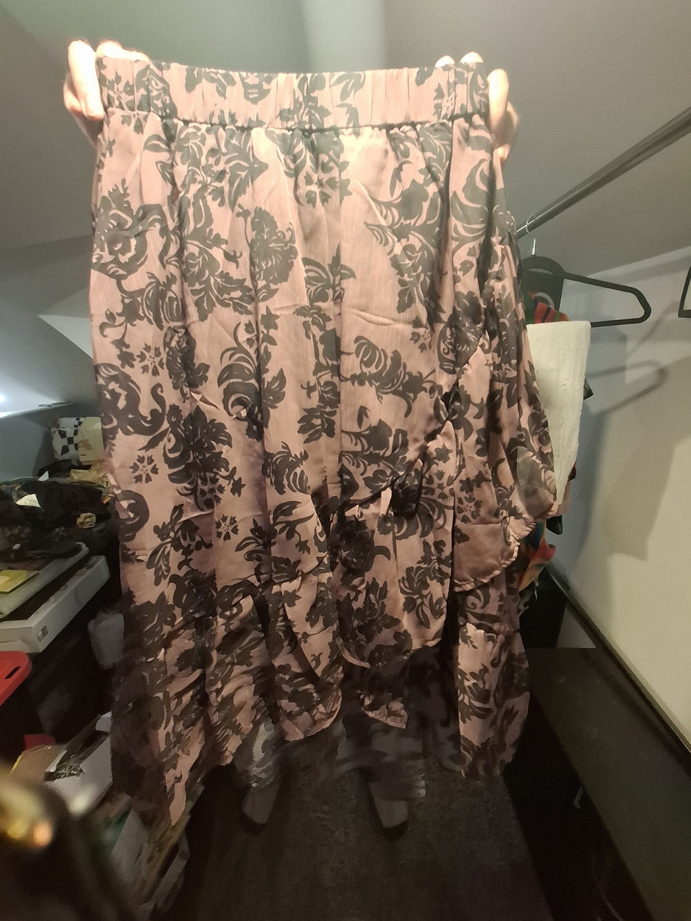 Women's Brown & Black Floral Midi Skirt NWOT